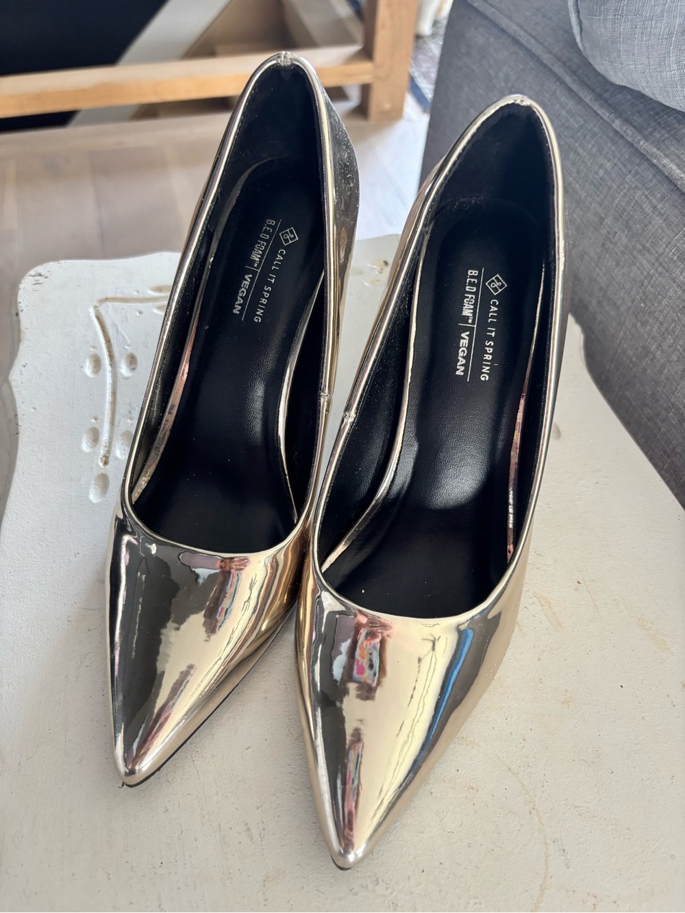 Call It Spring Metallic Gold Pointed Toe Heels